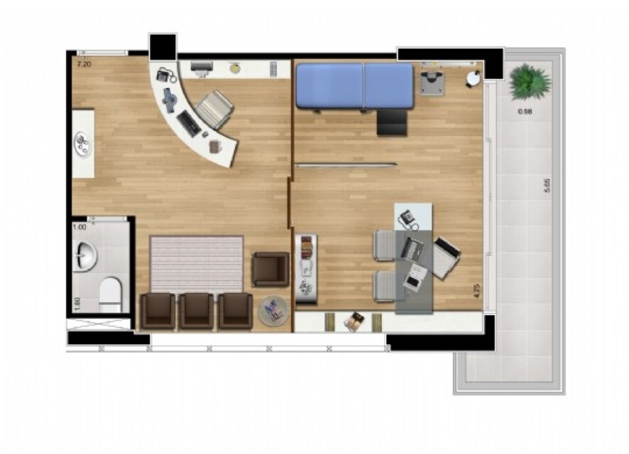 Planta 02 - 46m² - sala