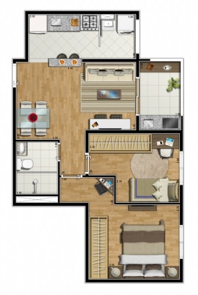 Planta 01 - 2 dorm 50m²