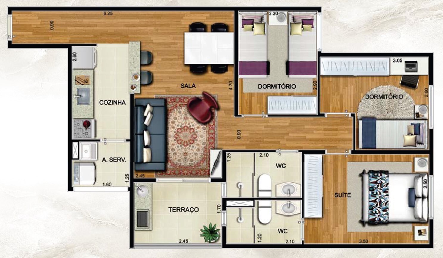 Planta 03 - 3 dorm 64 82m²