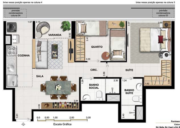 Planta 03 - 2 dorm 55 65m²