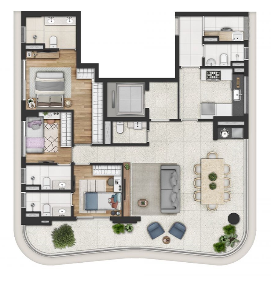 Planta 01 - 3 dorm 125m²