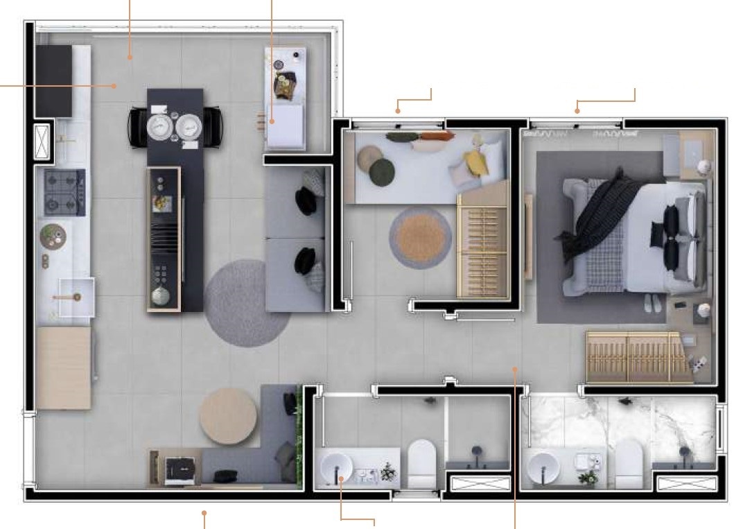 Planta 01 - 2 dorm 43 98m²