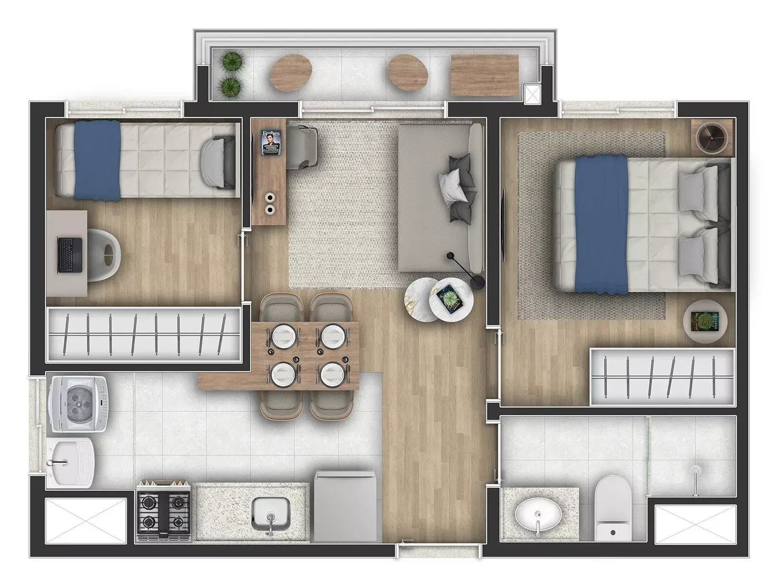 Planta 01 - 2 dorm 35 95m²