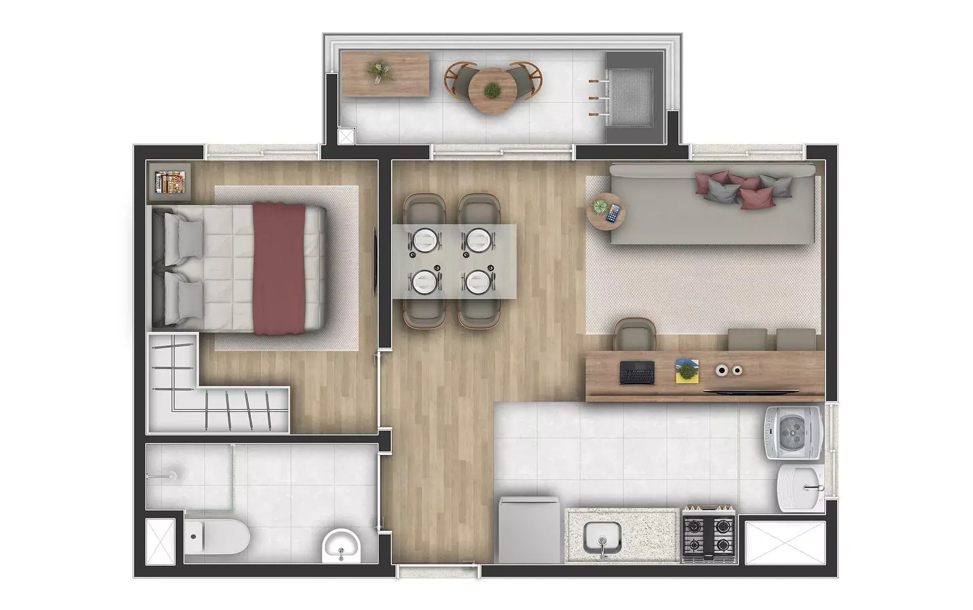 Planta 01 - 1 dorm 37 65m²