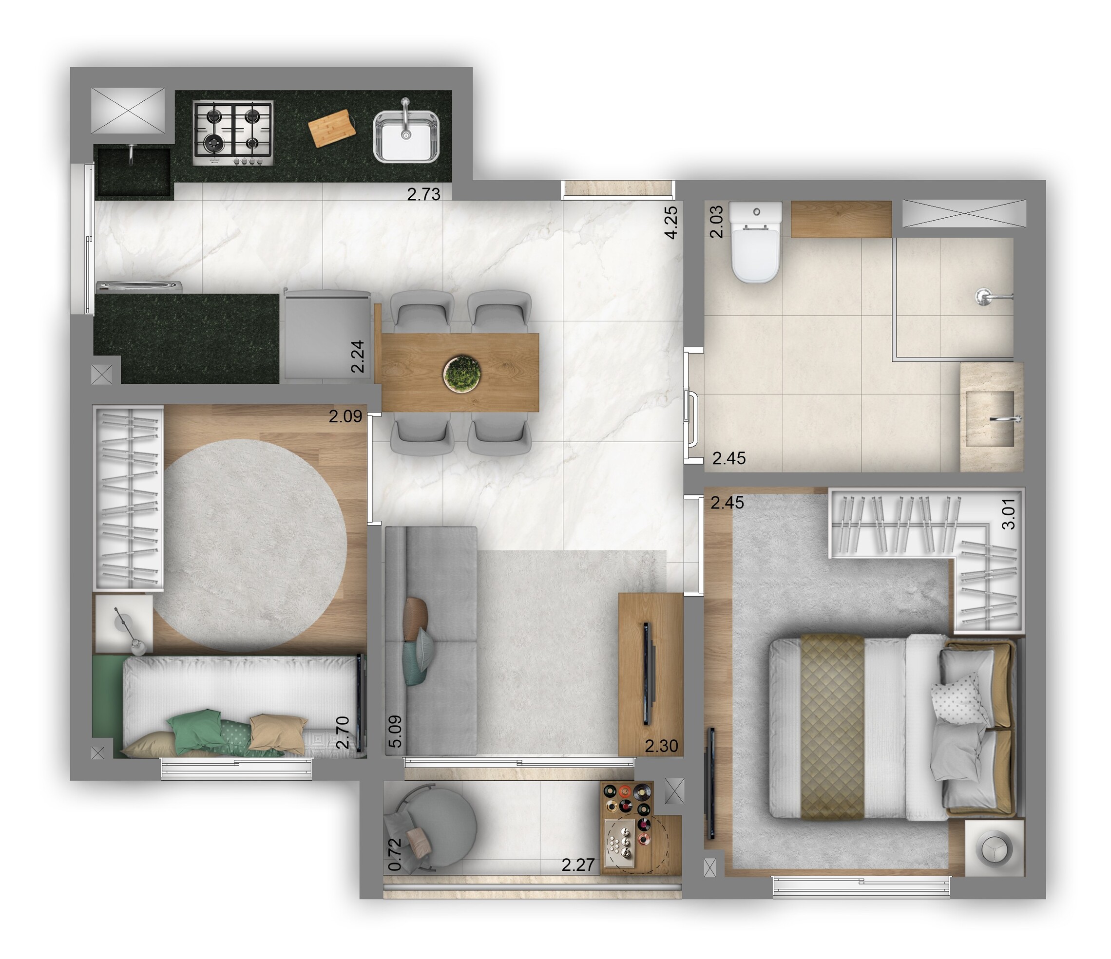 Planta 02 - 2 dorm 37m²