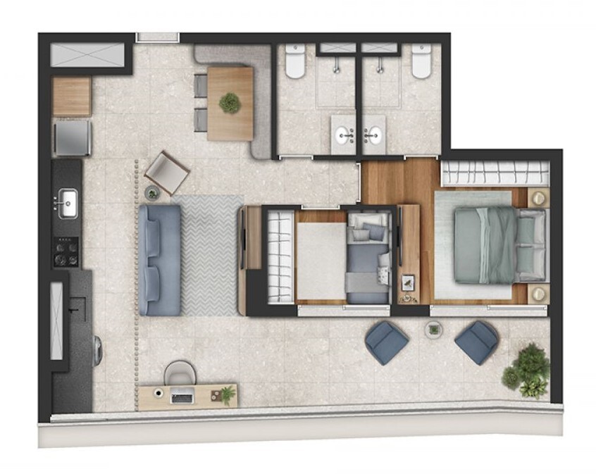 Planta 02 - 2 dorm 68m²