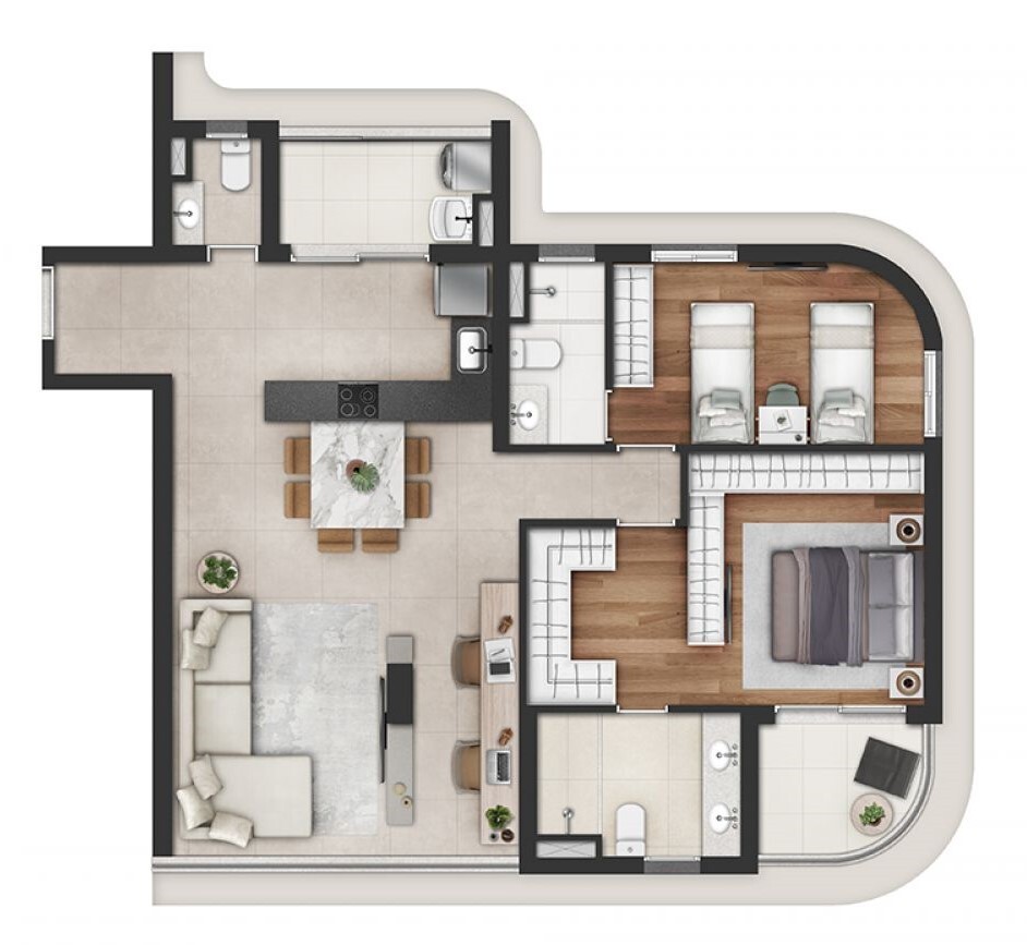Planta 05 - 2 dorm 96m²