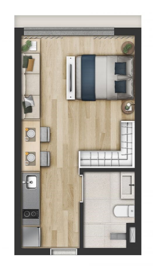 Planta 00 - 1 dorm 28m² - studio