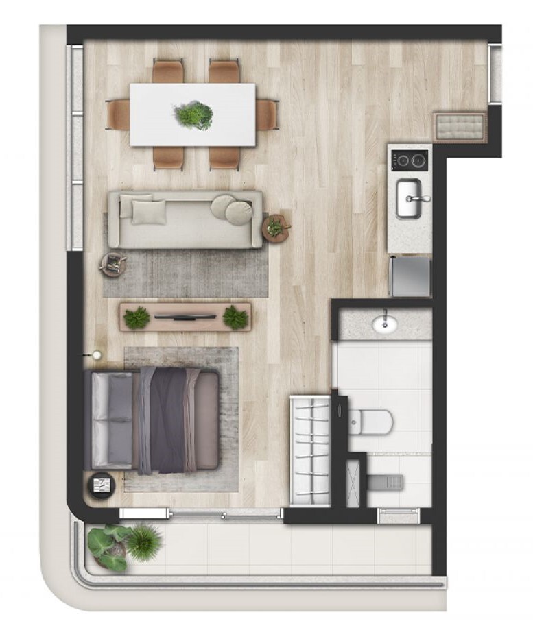Planta 00 - 1 dorm 44m² - studio