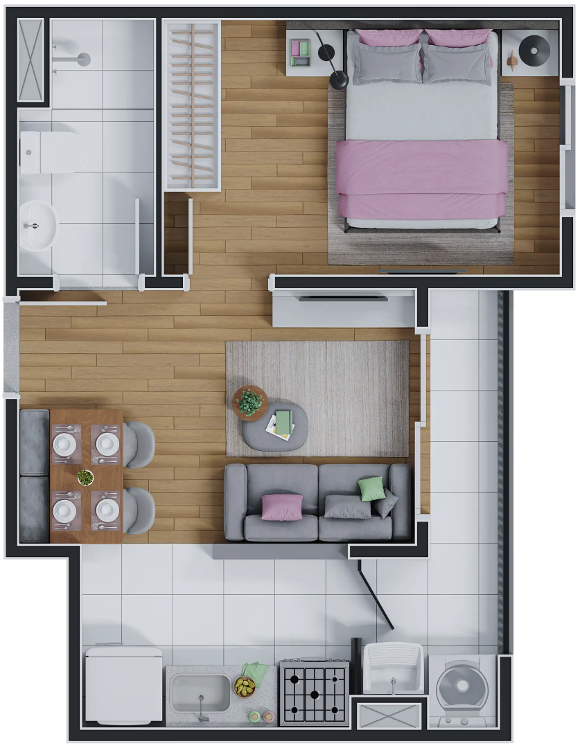 Planta 01 - 1 dorm 29 79m²