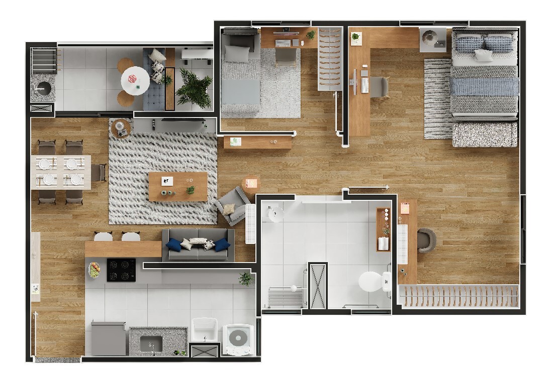 Planta 01 - 2 dorm 64 49m²