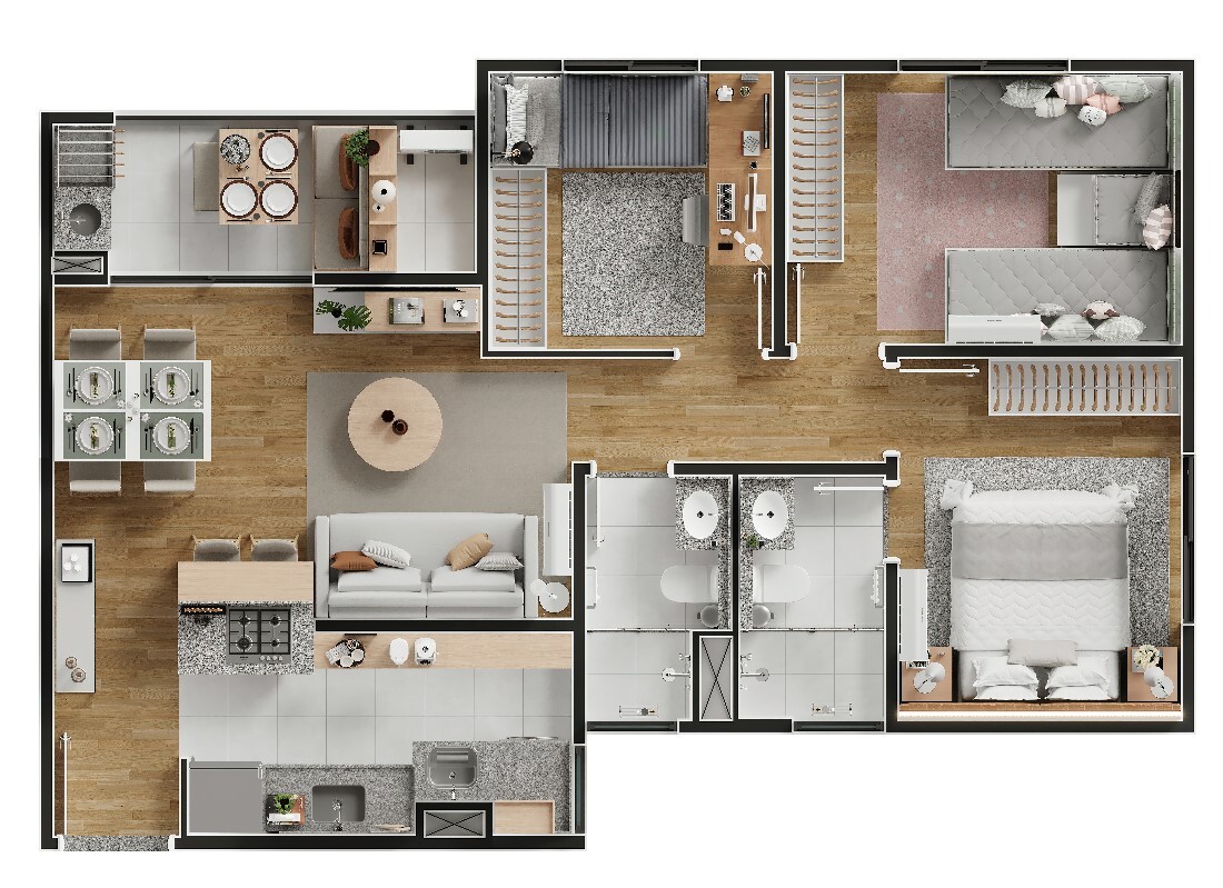 Planta 02 - 3 dorm 64 49m²