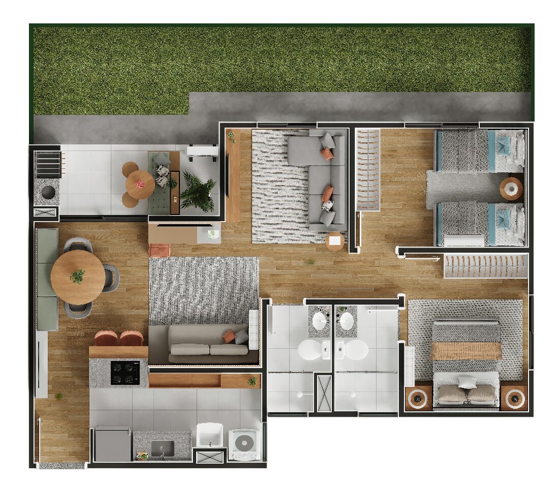 Planta 03 - 2 dorm 85 68m² - garden