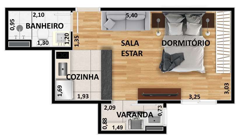 Planta 04 - 1 dorm 24 40m² - studio