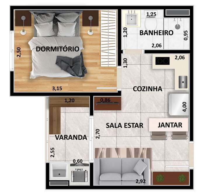 Planta 05 - 1 dorm 27 76m²