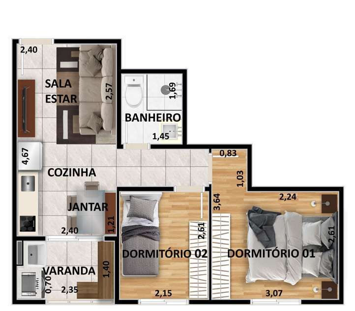 Planta 06 - 2 dorm 38 23m²