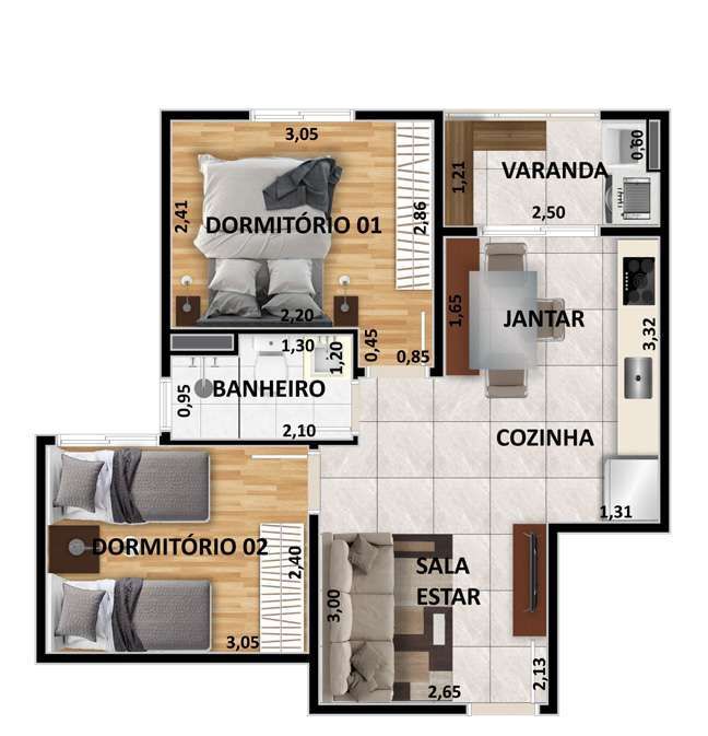 Planta 12 - 2 dorm 41 52m²