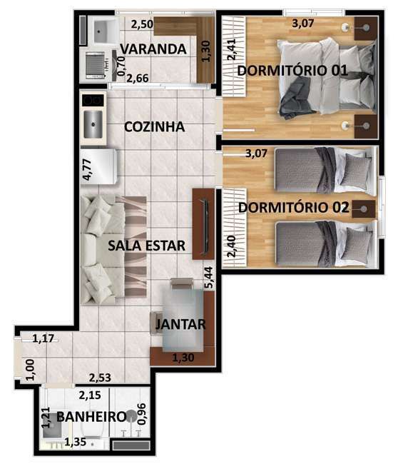 Planta 13 - 2 dorm 41 89m²