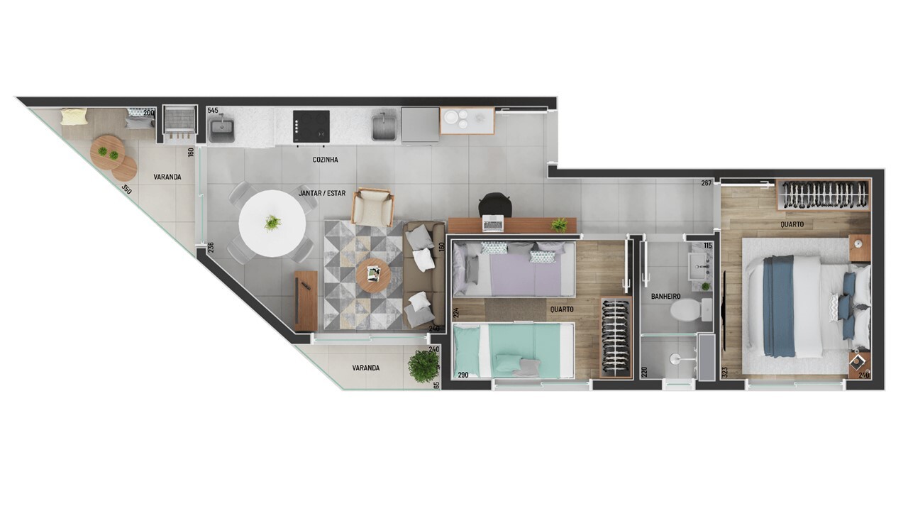 Planta 02 - 2 dorm 46 93m²