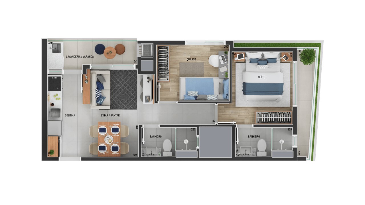 Planta 03 - 2 dorm 49 58m²