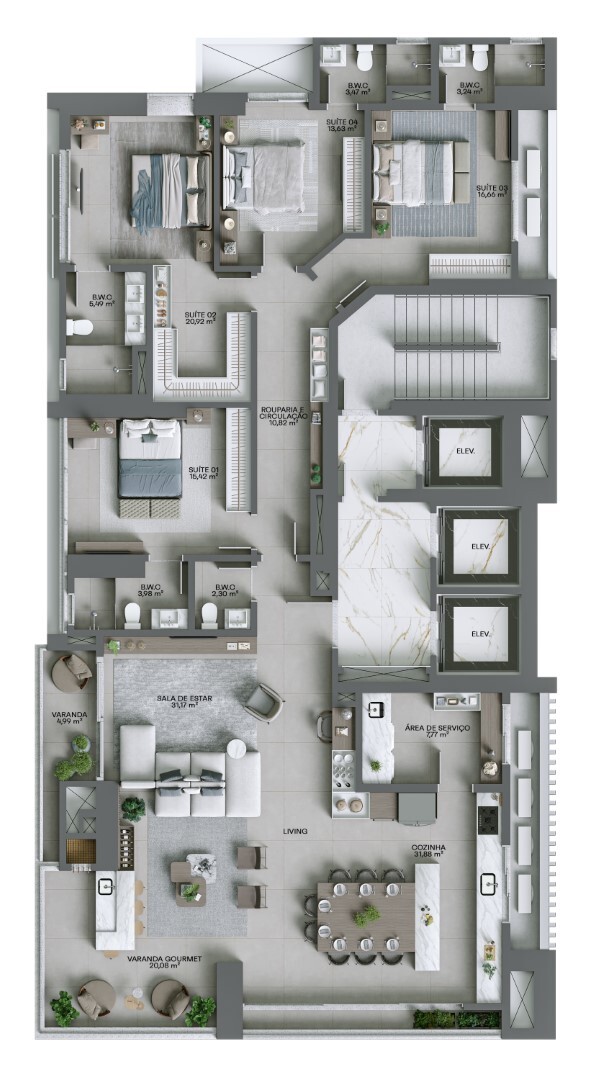 Planta 01 - 4 dorm 225m²