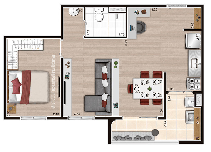 Planta 02 - 1 dorm 47 19m² - opção