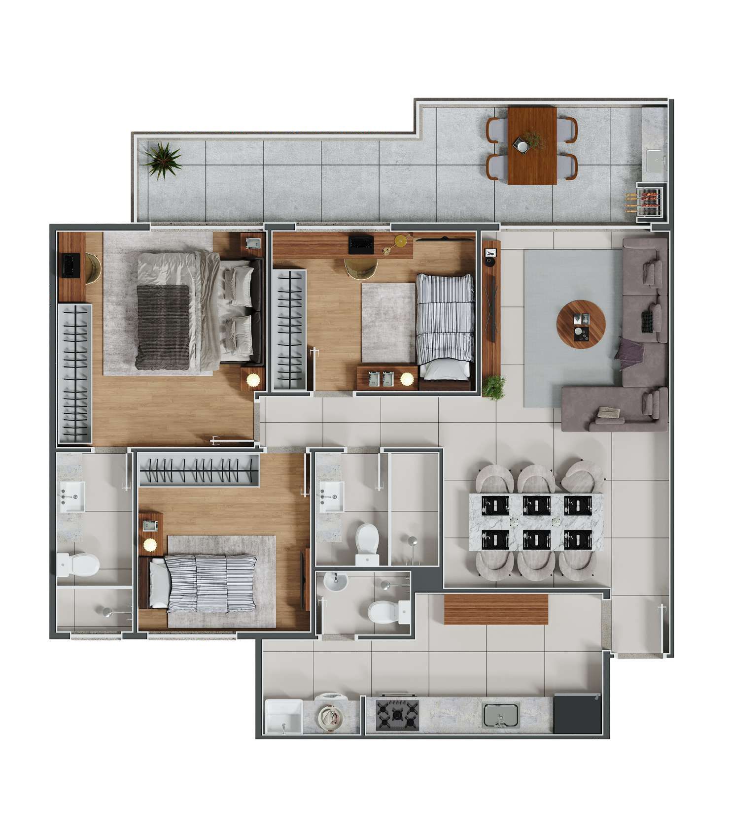 Planta 01 - 3 dorm 91 06m²