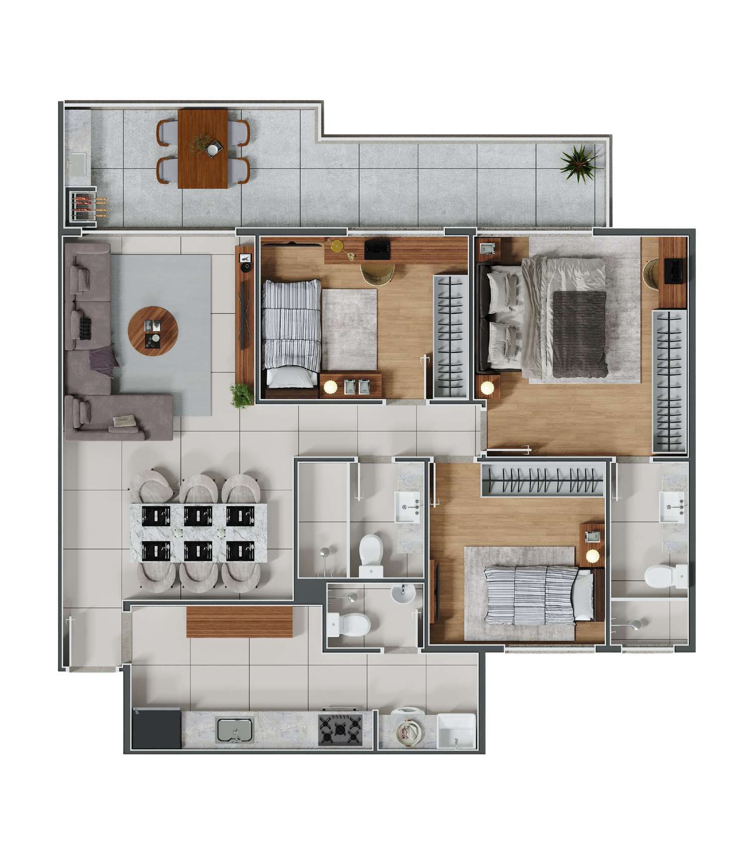 Planta 02 - 3 dorm 91 06m²
