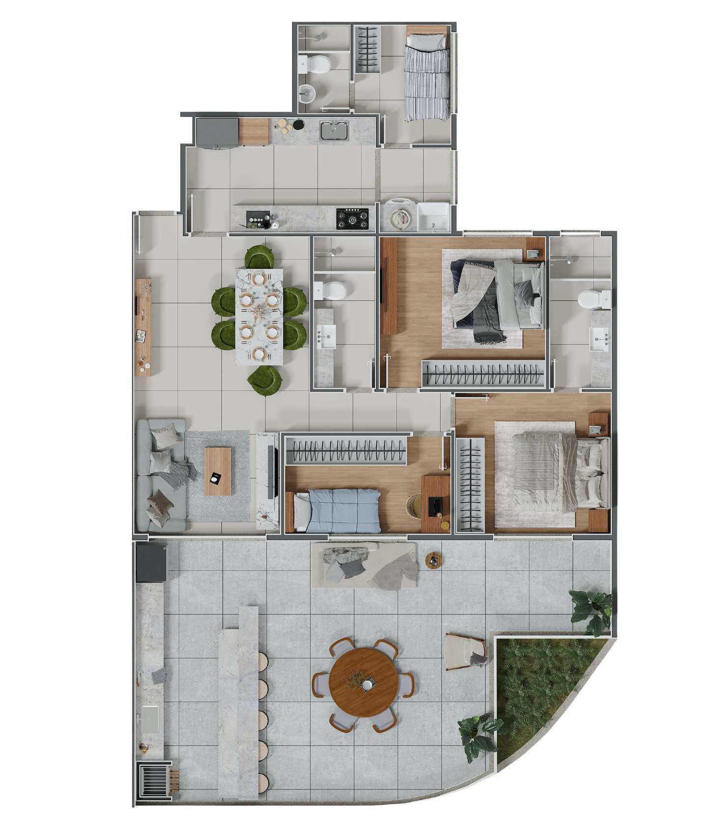 Planta 04 - 3 dorm 134 85m² - garden