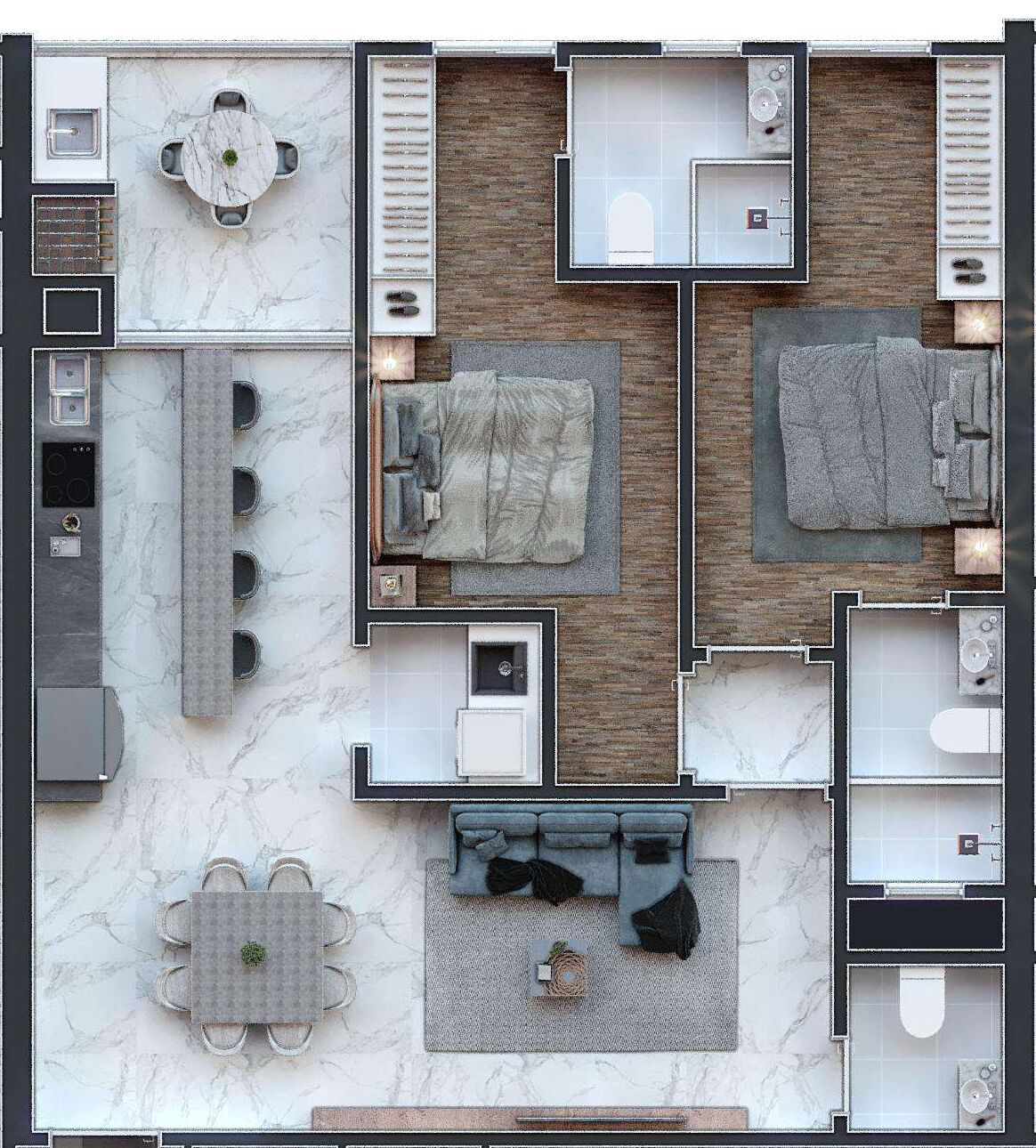 Planta 01 - 2 dorm 91 45m²