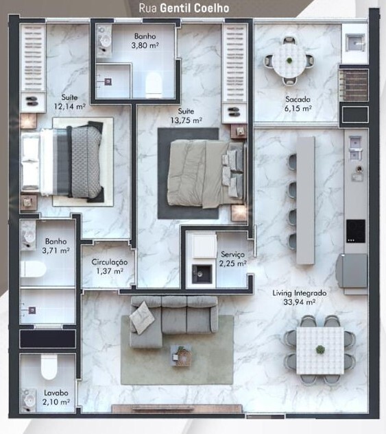 Planta 02 - 2 dorm 92 36m²