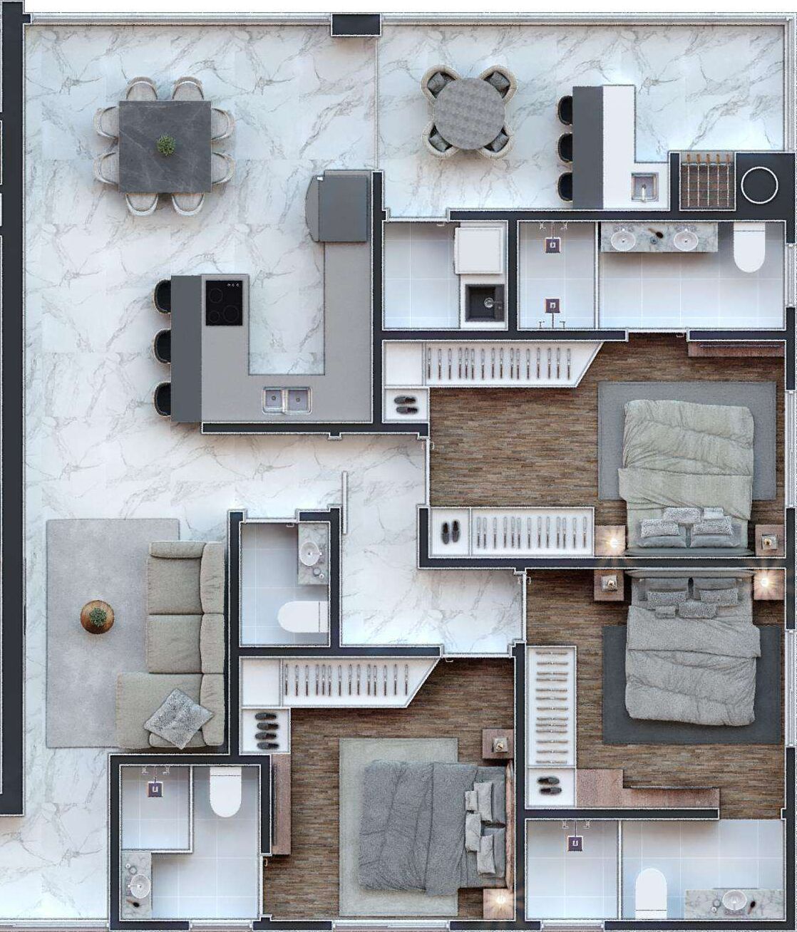 Planta 03 - 3 dorm 123 26m²