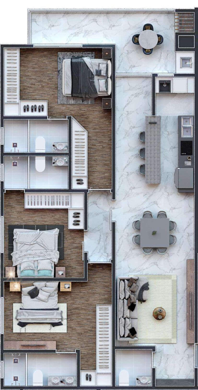 Planta 04 - 3 dorm 125 91m²