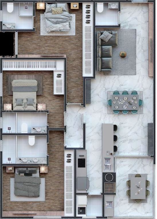 Planta 05 - 3 dorm 145 86m²