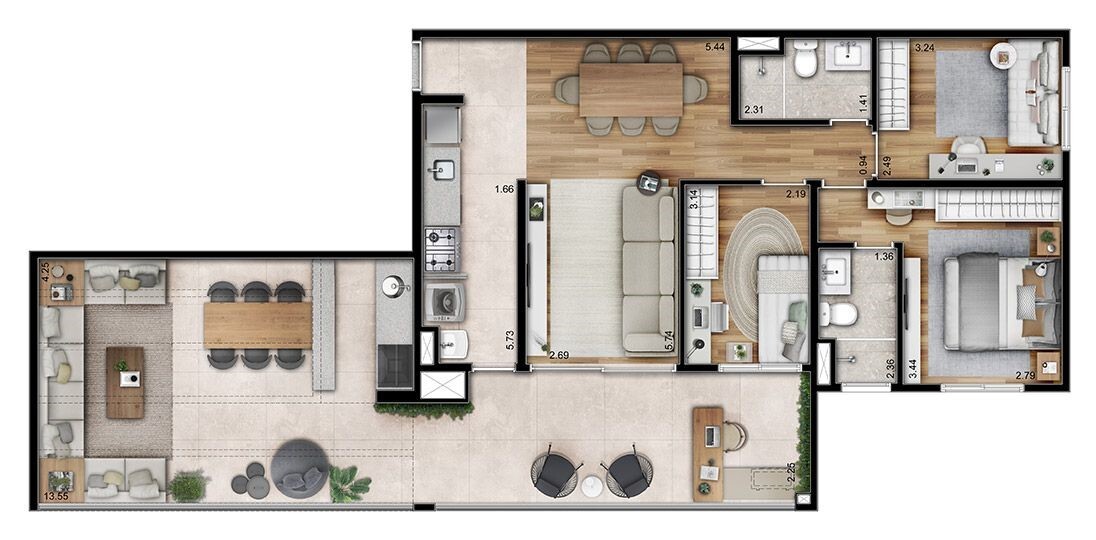 Planta 03 - 3 dorm 117 87m² - cobertura horizontal