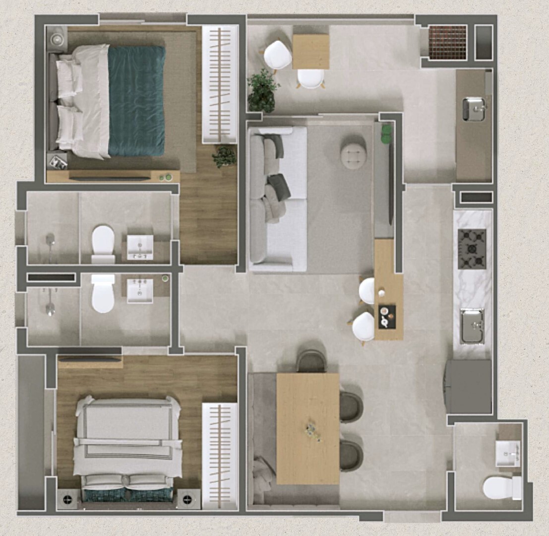 Planta 02 - 2 dorm 69m²