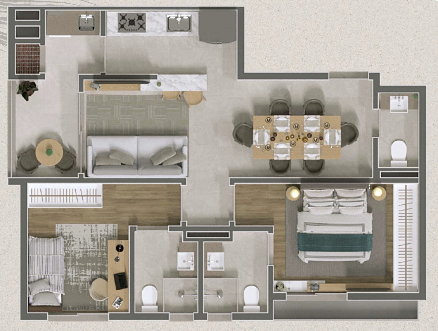 Planta 03 - 2 dorm 69m²