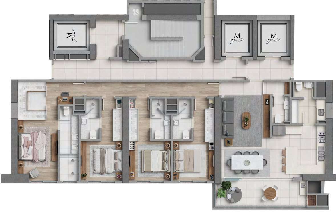 Planta 01 - 4 dorm 171 66m²