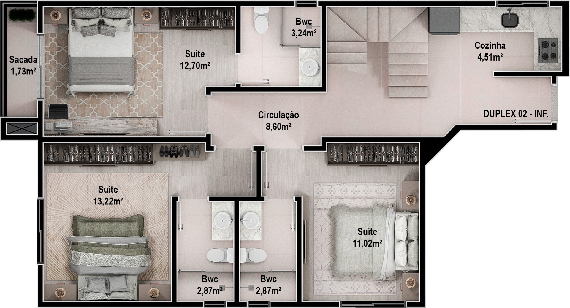 Planta 05 - 3 dorm 151 92m² - cobertura duplex - inferior