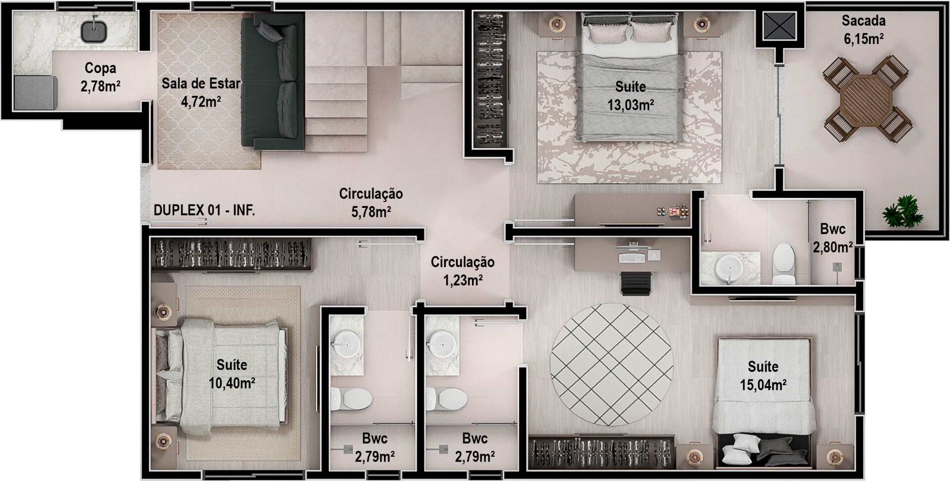 Planta 07 - 3 dorm 169 93m² - cobertura duplex - inferior