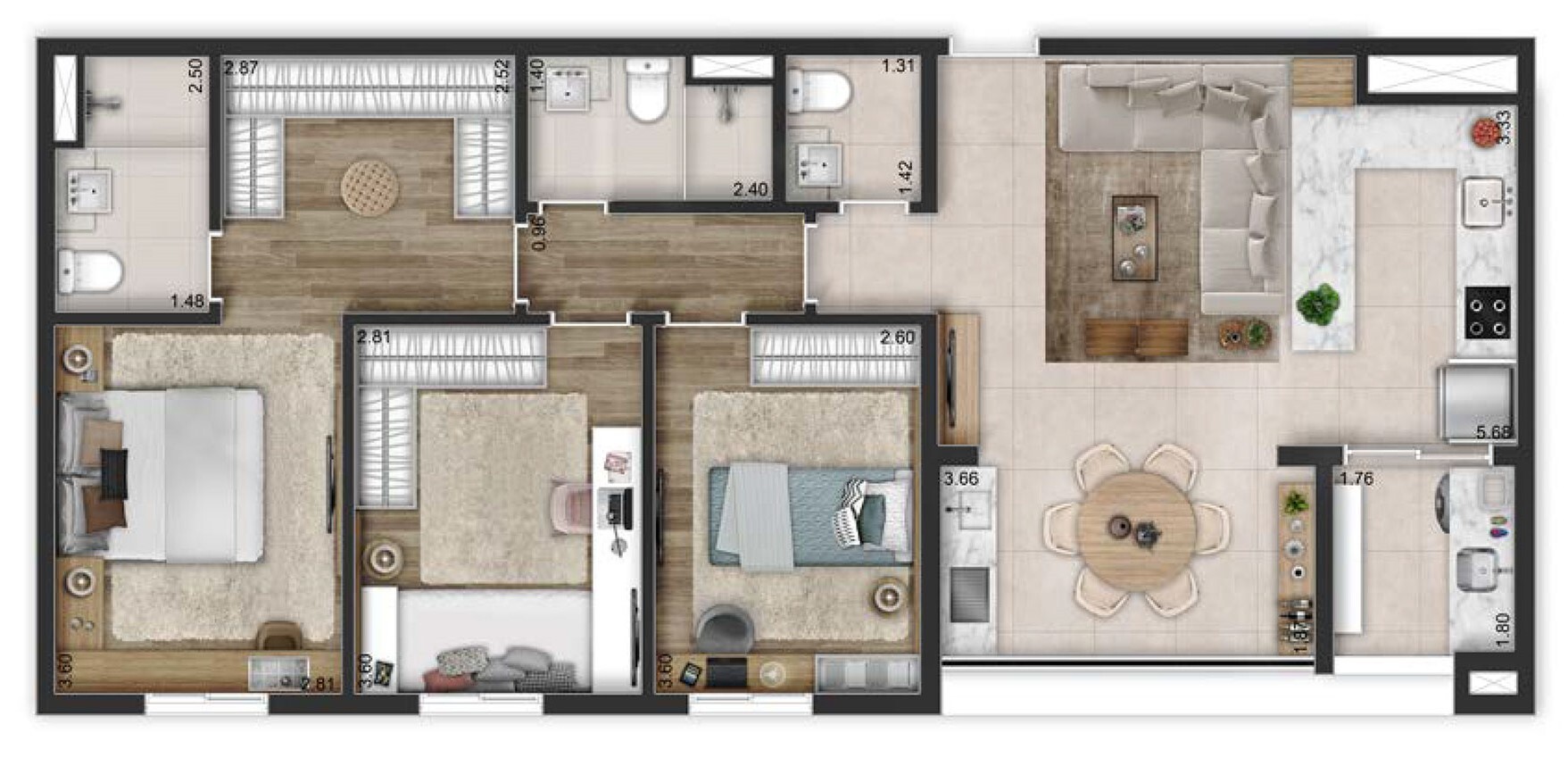 Planta 05 - 3 dorm 96m² - opção