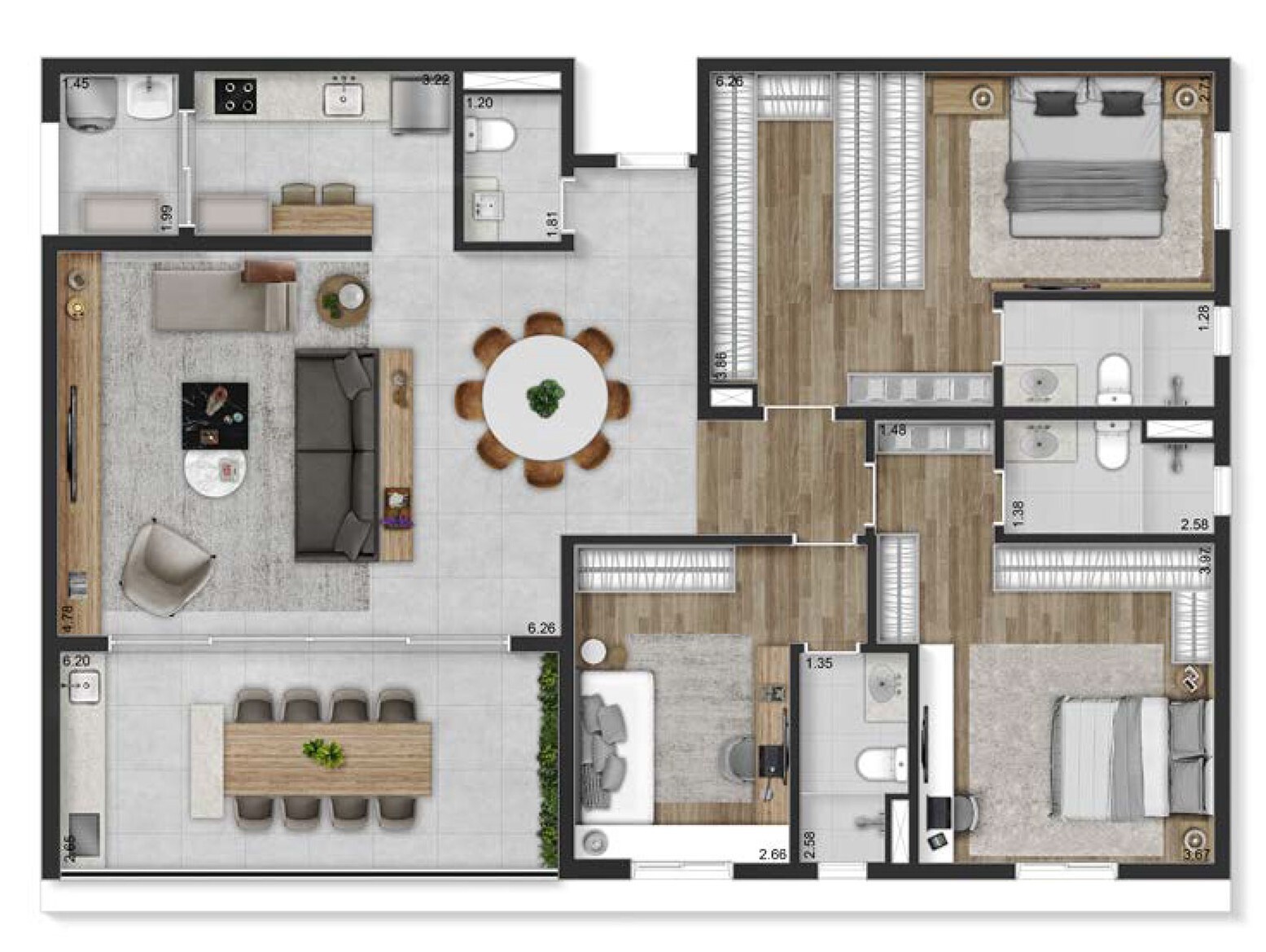 Planta 07 - 3 dorm 154m²