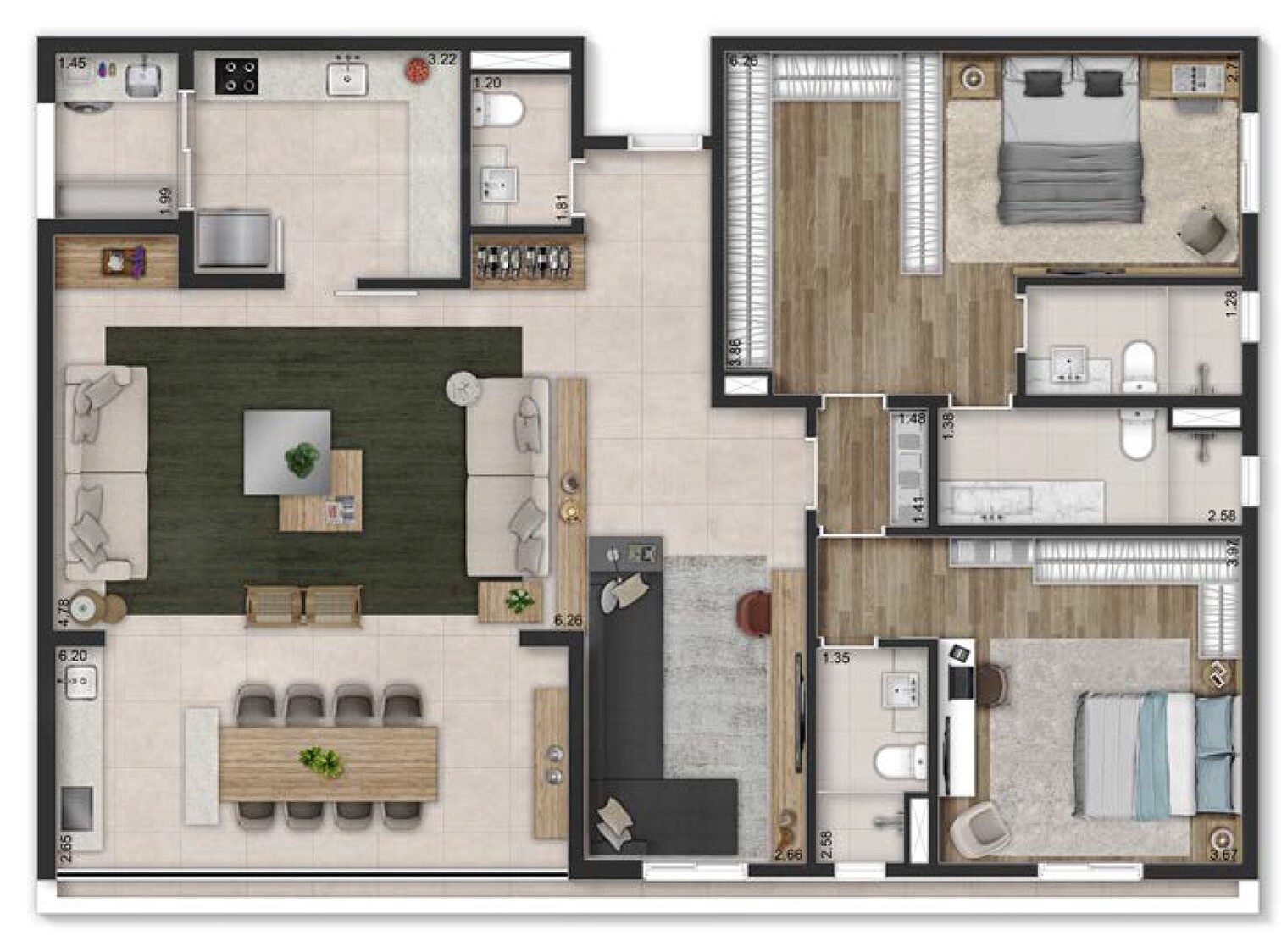 Planta 08 - 2 dorm 154m² - opção 1