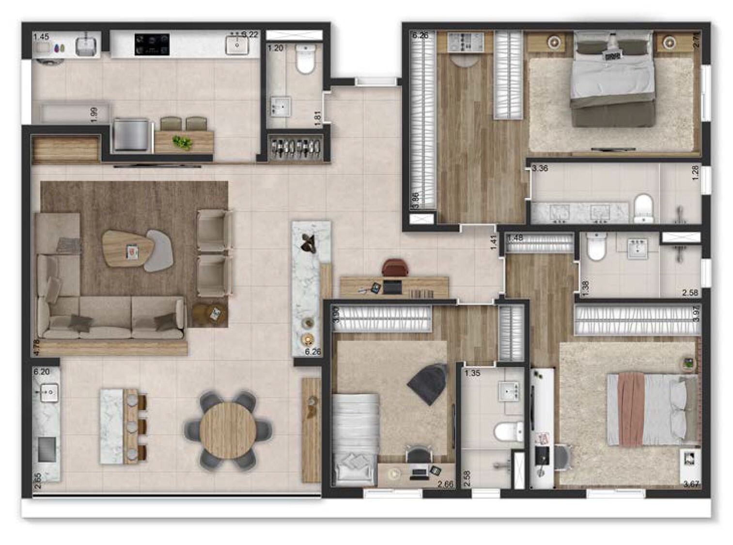 Planta 09 - 3 dorm 154m² - opção 2