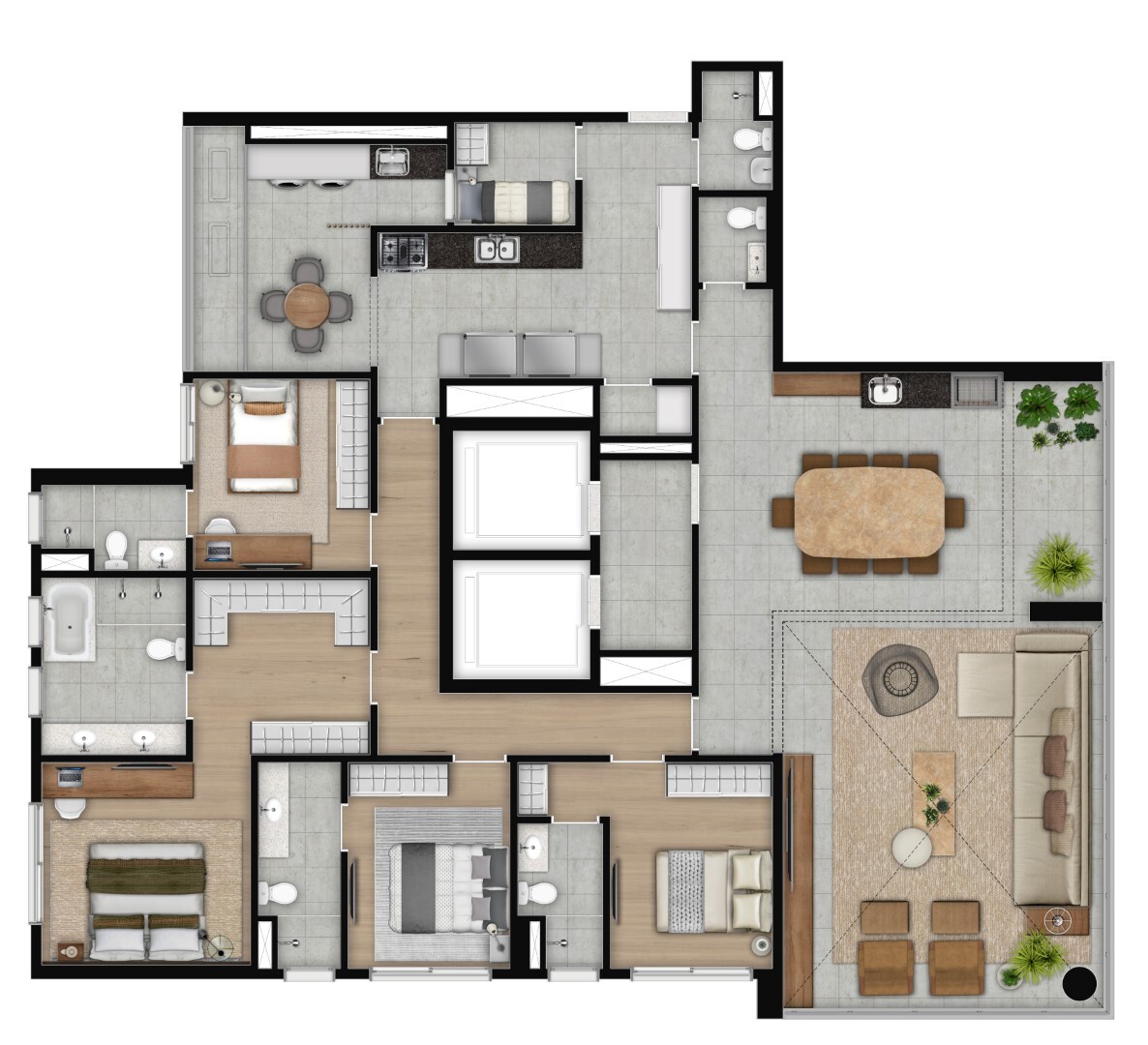 Planta 01 - 4 dorm 220m²
