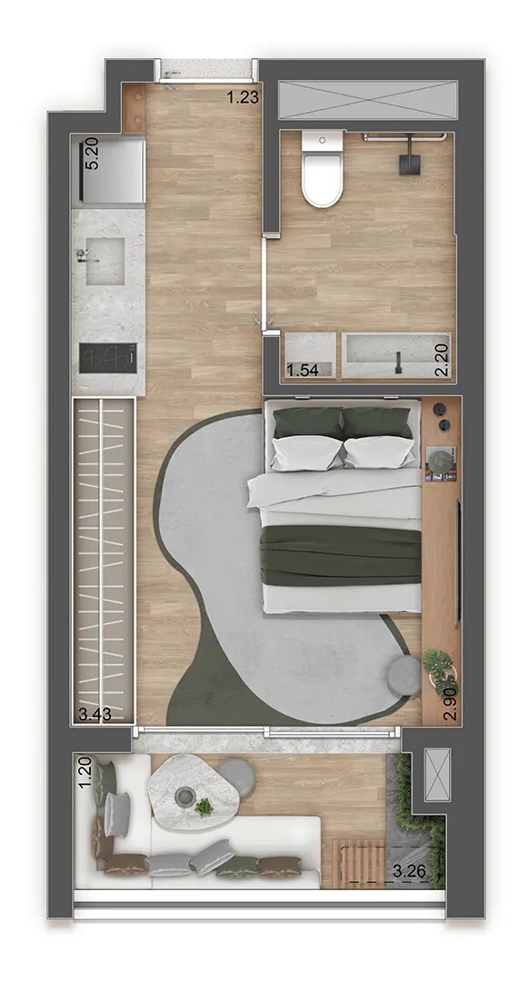 Planta 01 - 1 dorm 26m² - studio