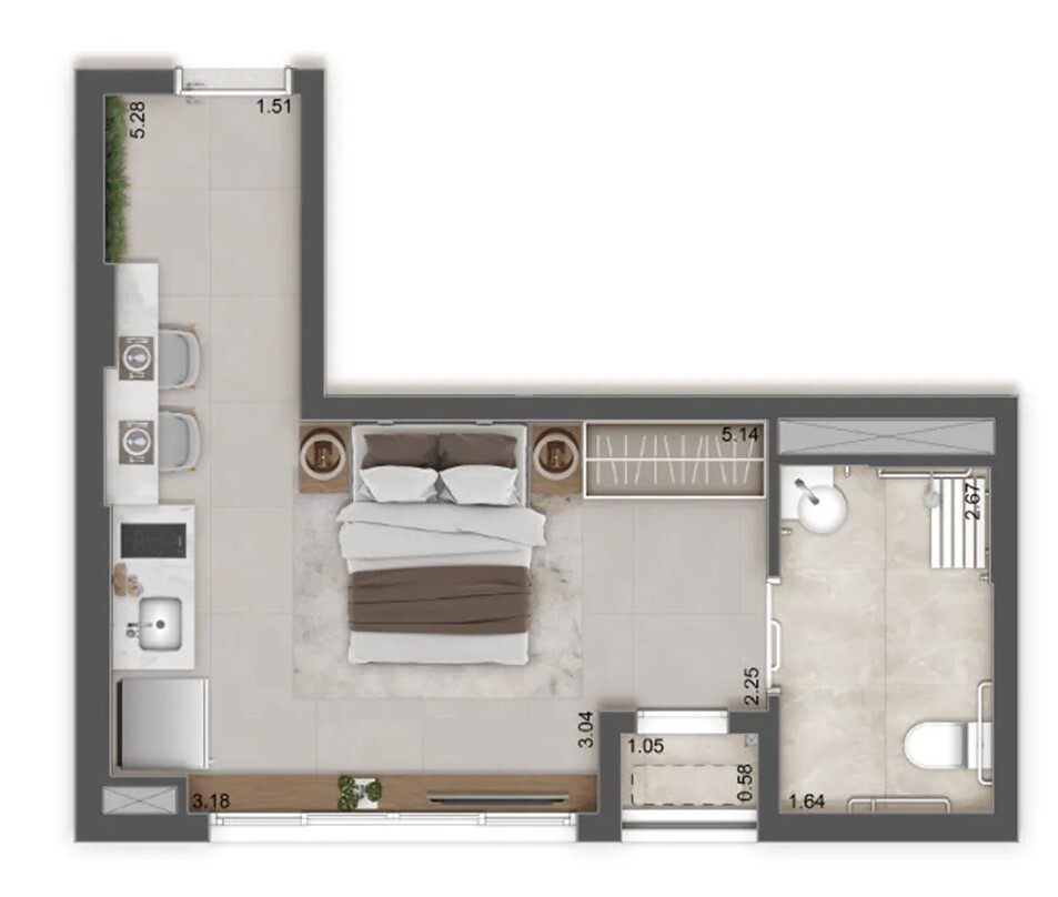Planta 02 - 1 dorm 28m² - studio