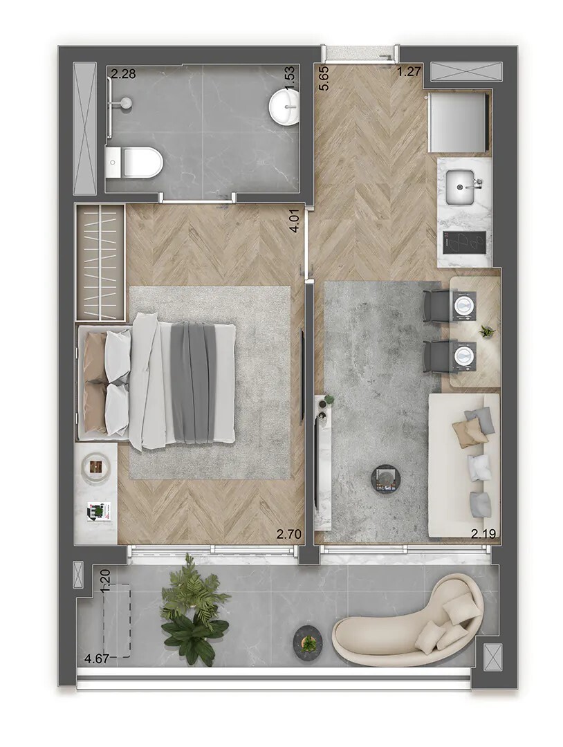 Planta 04 - 1 dorm 39m²