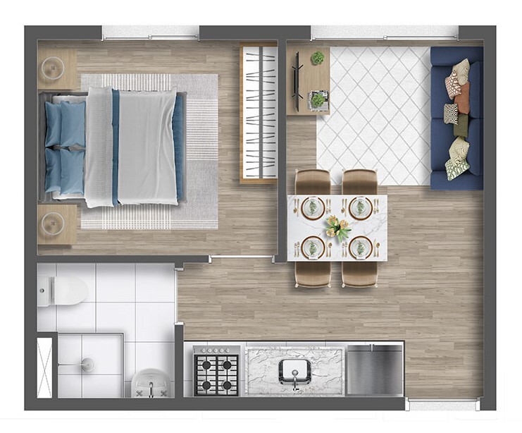 Planta 01 - 1 dorm 26m²