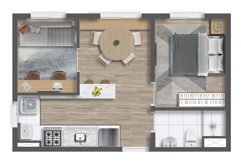 Planta 02 - 2 dorm 33m²